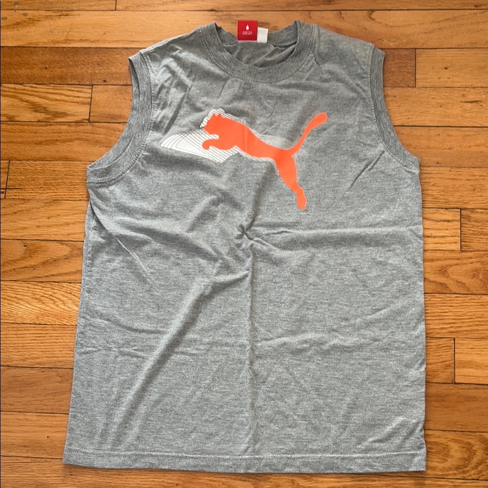 Puma Sleeveless Gray Boy’s Tank Top with Vibrant Orange Logo